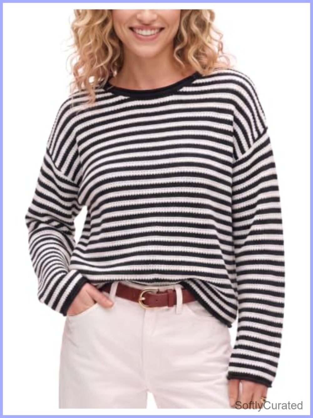 Boatneck Striped Cable Knit Pullover Sweater Slim Fit Long Sleeve